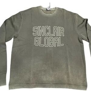 Sinclair Global Distressed Crewneck Sweater Mens Small Hunter Green BNWT